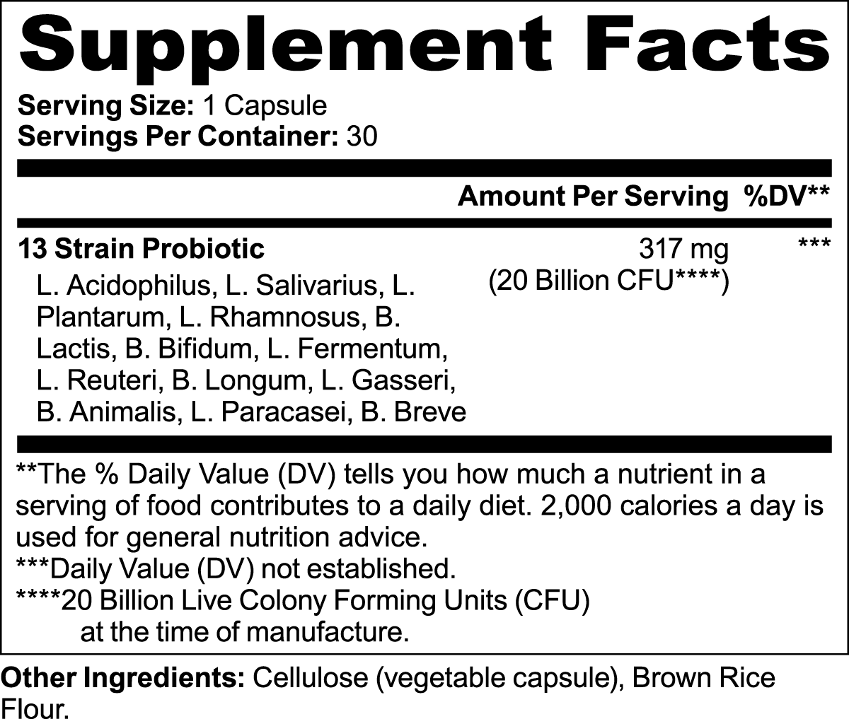 Supplement facts label of Probiotic 20 Billion