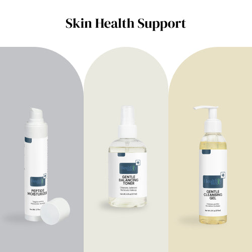 Skin health products on a neutral background with 'Skin Health Support' text