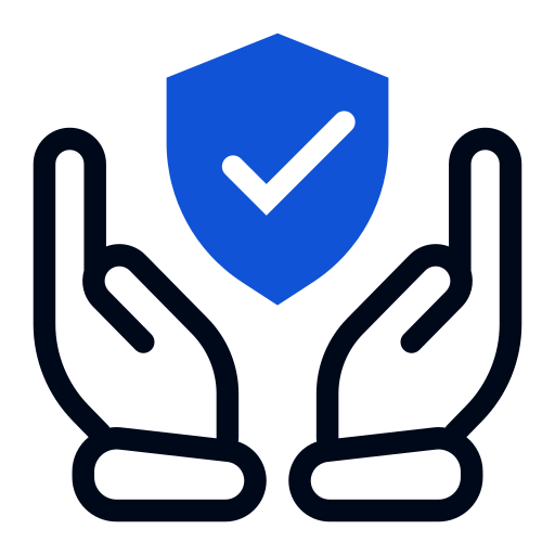 Trust Logo-Two hands holding a blue shield with a check mark