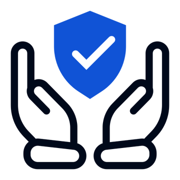 Trust Logo-Two hands holding a blue shield with a check mark